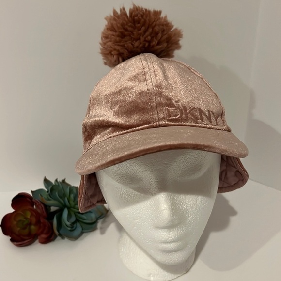 DKNY Girls Rose Velour Pom Pom Winter Cap Size O/S - 7/16 - Picture 3 of 15